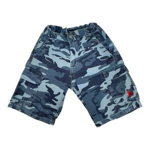 US Polo Assn Boys Blue‎ Camo Cargo Shorts Adjustable Waist Size 4 Kids
